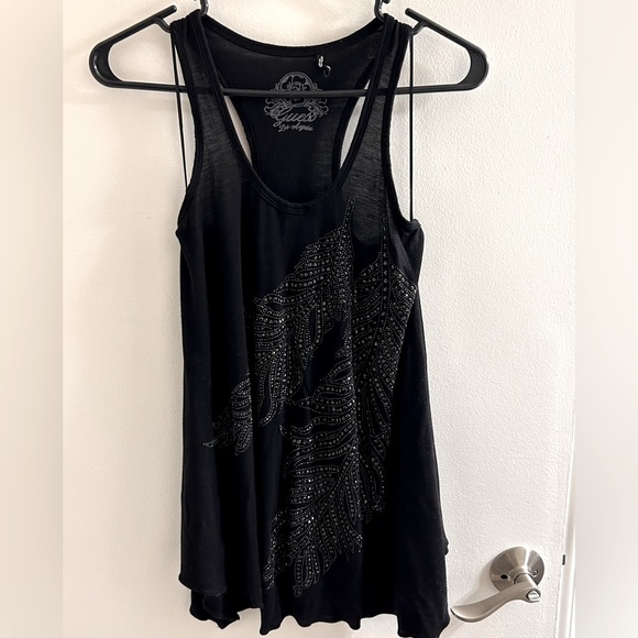 GUESS LOS ANGELES T-BACK BLACK BABYDOLL BLOUSE/SIZE M/RHINESTONE/FLIRTY STYLE - Picture 3 of 8